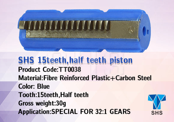 SHS - Full Teeth (15 Steel Teeth, Half Teeth) Piston for 32:1 Gearset - Blue - TT0038